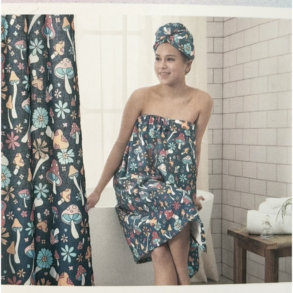 Forever 21 Home Mushroom Floral Bath Body Wrap Towel Teal Standard Size New